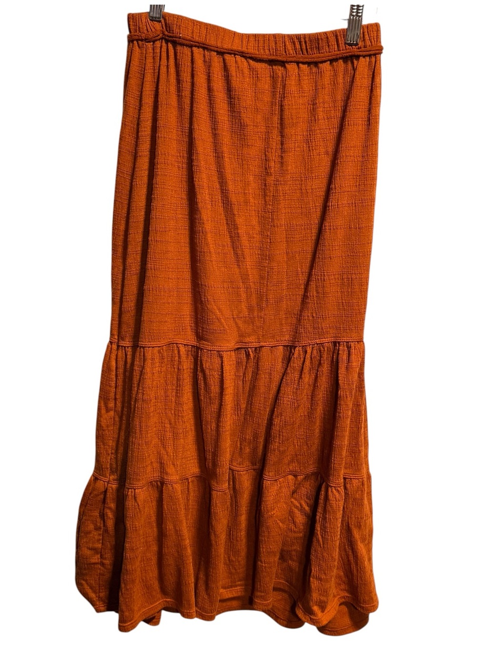 Max Studio Rust Tiered Textured Maxi Skirt Size S Boho Peasant Hippie Comfort - Picture 2 of 9